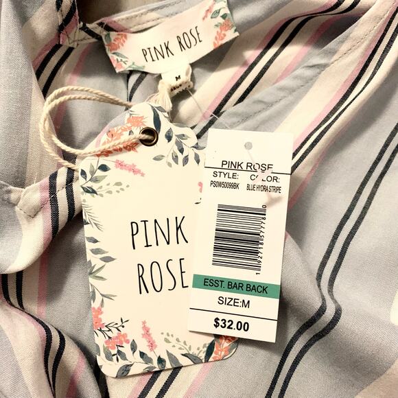Pink Rose Blue Hydra Stripe Blouson Mini Dress Medium Spring Pastel Bar Back NWT - Picture 12 of 14